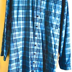 Women's Blue and Black Plaid Long Sleeve Button-Down Tumic